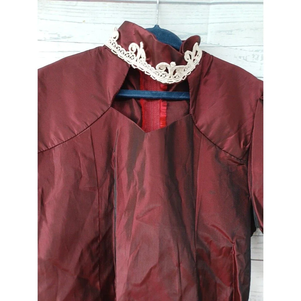 Vtg Girl Red Burgundy Taffeta Dress Gown Iridiscent Sz 8 Handmade
